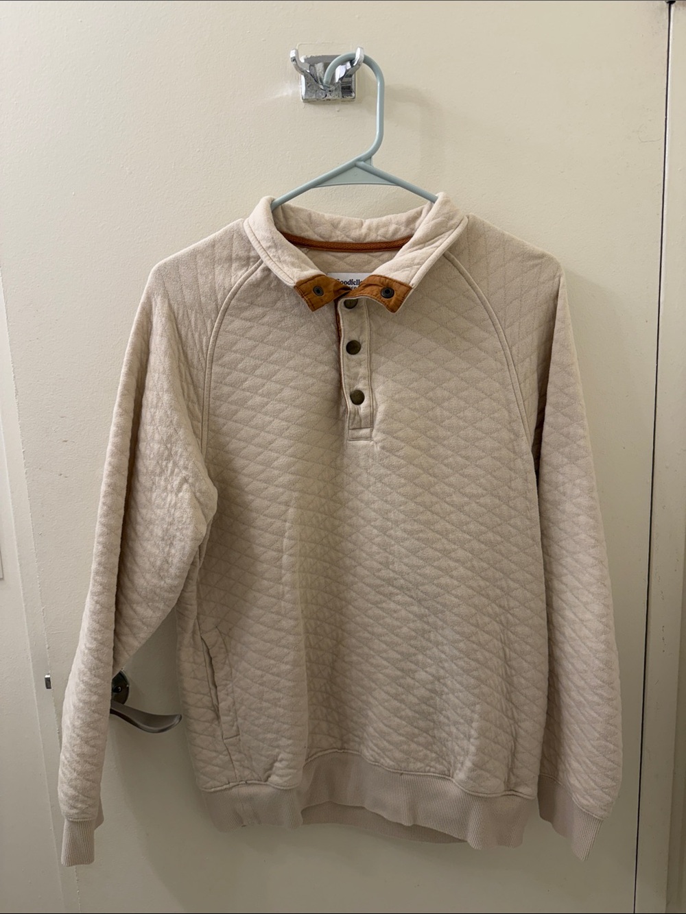 Goodfellow & Co Cream Quilted Crewneck Pullover with Contrast Trim